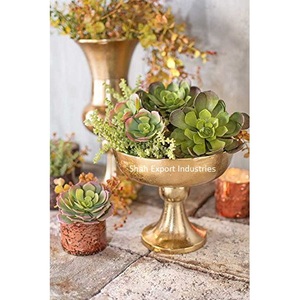Cuenco de flores de Metal de Venta caliente en forma redonda acabada en oro para el hogar y la Oficina cuenco de flores decorativo hecho a mano con Base - Product Image 6