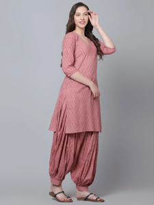 AAINA Coton Bloc Imprimé Salwar Kurta Ensemble Fait à la Main Floral Écologique Tenue Décontractée Quotidienne pour Toutes les Saisons Taille Naturelle - Product Image 4