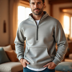 Sweat-shirt demi-zip, surdimensionné goutte épaule sweat-shirts hommes respirant tenue décontracté surdimensionné demi fermeture éclair sweats hommes - Product Image 4