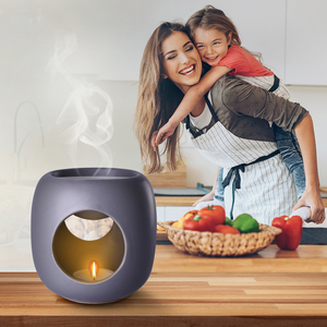Lampe aromatique en céramique Aromatika Atmosphere, grise, en forme de baril, brûleur d'huiles essentielles, porte-bougie chauffant pour méditation et relaxation - Product Image 6