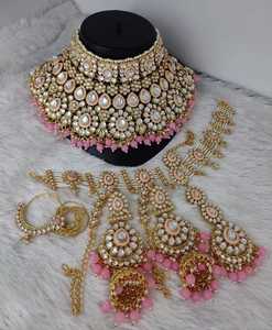 Conjunto de collar de joyería nupcial completo antiguo de diseñador tradicional indio y de moda con Maang <span class=keywords><strong>Tikka</strong></span> para niñas y mujeres - Product Image 4