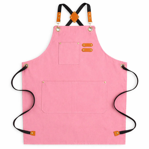 Pink Sleeveless Canvas Bib <b>Apron</b> with Adjustable Waist and Pockets for Cleaning Supplies - Product Image 1