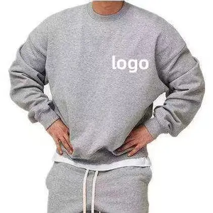 Chándal personalizado OEM informal 100% de algodón con dobladillo y borde crudo, sudaderas con capucha inferiores, conjuntos de 2 piezas, chándal holgado con logotipo personalizado para hombre - Product Image 4