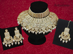 ชุดเครื่องประดับคุนแดนชุบทองหนาหรูหรา สร้อยคอหรูหราสไตล์วินเทจ ชุดแต่งงานเพชร ชุดเจ้าสาวอินเดีย เครื่องประดับคุนแดน - Product Image 2