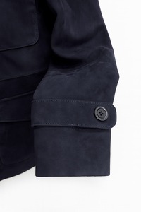 Leather Goat Suede Navy <b>Blue</b> Stand Collar Front Logo Celebrity Inspired Casual Motorcycle <b>Jacket</b> Breathable Vintage Outerwear - Product Image 4