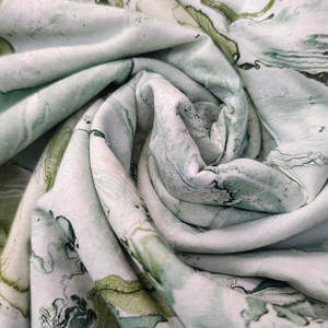 Tela de Popelina de Algodón con Estampado Artesanal Sanganeri, Verde Menta Floral, Ecológica, 120GSM, para Tapicería - Product Image 1