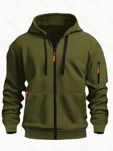 2025 hommes sweat à capuche zippé poche kangourou couleur unie manteau automne hiver Style sport décontracté doublé polaire impression numérique - Product Image 4