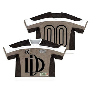 Camiseta de fútbol americano negra personalizada con hombros caídos, logotipo bordado por sublimación de gran tamaño, conjunto de fanáticos de moda para adultos - Product Image 4