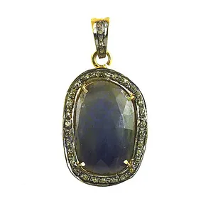 Colgante de Diamante y Zafiro de Joyería Fina Hecha a Mano para Mujer, Corte Esmeralda, Estilo Religioso, Material de Oro Rosa - Product Image 3