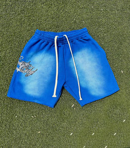 กางเกงขาสั้นผ้าเฟรนช์เทอร์รี่เนื้อคอตตอน 100% ดีไซน์เนอร์คุณภาพสูง พิมพ์ลายกราฟิกแฟชั่นทรงโอเวอร์ไซส์ ล้างสีแบบแอซิดวอช - Product Image 4