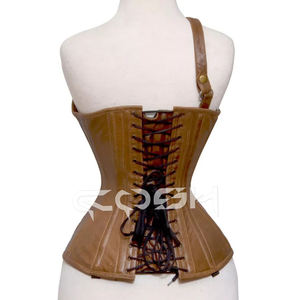 Corset Steampunk en cuir marron désossé de qualité supérieure avec une bandoulière - Product Image 5