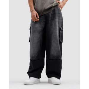 กางเกงยีนส์คาร์โก้สไตล์ฮิปฮอป แต่งลายปักแบบปะติดปะต่อ ผ้าเดนิมสโตนวอช ทรงตรงสำหรับฤดูหนาว - Product Image 6