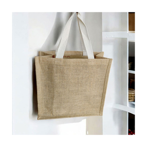 High Quality Jute Large Capacity Zipper Shopping <b>Bag</b> Durable Fabric <b>Drawstring</b> Cover Indian Supplier Printed <b>Makeup</b> Low Price - Product Image 1