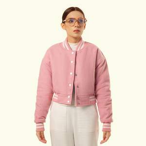 Veste d'université matelassée pour femmes grande taille motif solide Baseball Letterman école haut court respirant technique teint uni - Product Image 2