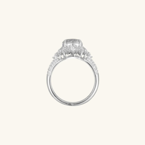Bague de fiançailles de luxe en moissanite taille ronde, en argent sterling 925, avec halo, pour femme, style vintage, bague de promesse de mariage - Product Image 1
