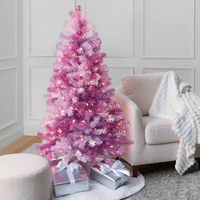 2026 Modernes Design 1,5m Neuer Vorbeleuchteter Pfefferminz-Kiefer Künstlicher PET-Misch-PVC Bunter Rosa Glitzer Weihnachtsbaum mit LED-Lichtern