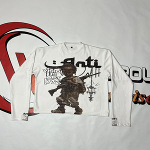 High Quality Men's Heavyweight 100% Cotton Washed Crewneck Fleece Breathable T-shirt Drop Shoulder Boxy Cropped Winter <b>Screen</b> - Product Image 1