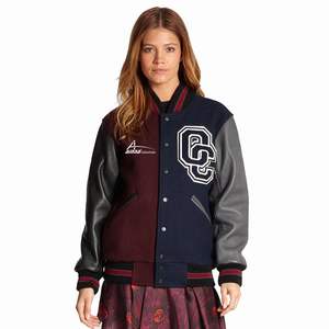 Latest Fashion Varsity Jackets for <b>Women</b> Double Color Design With Leather Sleeves Winter Wear Jackets OEM Service - Product Image 1