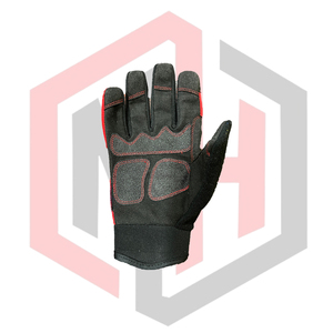 Black and <b>Red</b> Custom Split Leather Mechanic <b>Gloves</b> with Anti-Vibration Anti-Slip Knit Wrist Cuff - Product Image 2