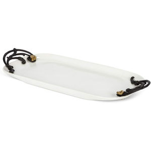 Bandeja de servicio ovalada de hoja dorada elegante con acentos de cuarzo rosa Bandeja de servidor de metal decorativa moderna a la venta - Product Image 2