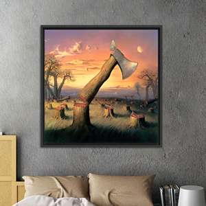 Printed Canvas Artwork: Surreal Tree and Axe Design for Modern Spaces,<b>BLACK</b> <b>FRAMED</b> CANVAS - Product Image 1