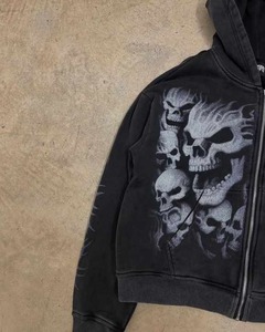 Custom Vintage Sun Fade Zip-Up Sweatsuits Lavado ácido de doble capa Sudadera con capucha Conjunto de dos piezas de rayas Chándal Desgastado Jogging Suit - Product Image 4