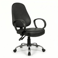Chaise de bureau ergonomique en cuir PU avec accoudoirs fixes, base pivotante, design moderne, cadre en acier, appui-tête fixe, réglable en hauteur pour bureau à domicile