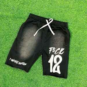 Pantalones cortos de sudor de lana de algodón 100% para hombre, personalizados, desteñidos al sol, sólidos, cómodos, con cintura elástica, cordón, estilo callejero - Product Image 5