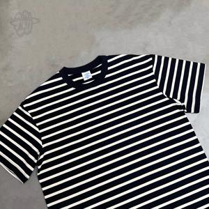 Camiseta transpirable de gran tamaño con hombros caídos de alta calidad, camiseta con patrón de rayas de cuello redondo para hombres - Product Image 6