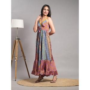 Robe en soie vintage vêtements de plage vêtements d'été robe dos nu robe smocking - Product Image 4