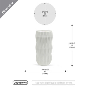CUD8910WT - Unique Tall White <b>Ceramic</b> <b>Vase</b> - 10 H - Product Image 3