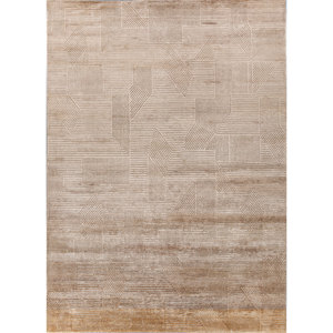 Alfombra Azalea Gold de Lana y Seda de Bambú Anudada a Mano, 10 mm de Grosor, Patrón Geométrico Abstracto, Rectangular, para Pasillo, para el Hogar, AIWB-13026 - Product Image 1