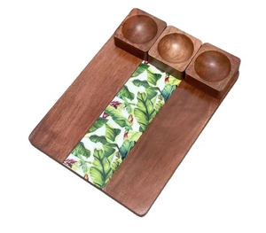 Plateau de service en résine en bois poli avec poignée Serveur de fête moderne Rectangle en bois d'acacia durable personnalisé - Product Image 2