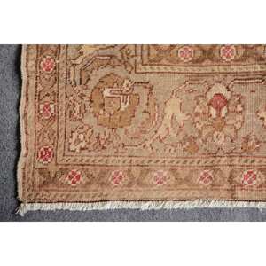 พรมขนสัตว์สีน้ำตาลเบจแบบตะวันออกขนาด4.9x7.8ฟุตแนววินเทจสไตล์ตุรกีผืนใหญ่งานเย็บปะติดสี่เหลี่ยมผืนผ้าขนาดใหญ่พรมแอบสแตรกสำหรับห้องโถงห้อง - Product Image 5