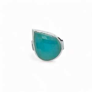Exportateur indien bijoux fins naturel Aqua calcédoine grosse bague en argent Sterling 925 lunette réglage poire forme mariages fêtes - Product Image 3