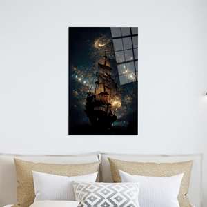 Impression sur toile élégante d'un bateau à voile de la galaxie - Décoration murale moderne, ART EN VERRE TREMPÉ - Product Image 1