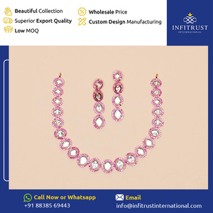 Hot Selling White <b>Crystal</b> and <b>Clustered</b> Floral Beautiful Design Polki Collar Necklace and Earrings Set at Direct Factory Price - Product Image 2
