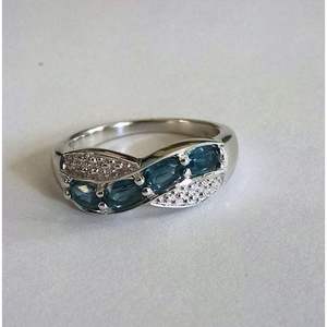 Estilo Vintage para anillo ovalado de Topacio Azul suizo, joyería de piedras preciosas de platino con patrón geométrico, ajuste de bisel, número de moda - Product Image 1