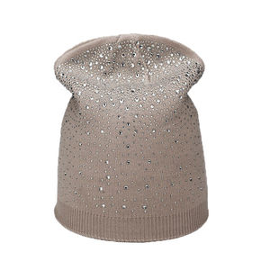 Gorros cálidos de invierno con diamantes de imitación para mujer, gorros de algodón para mujer, gorros de punto con diamantes de imitación, precio barato, OEM personalizado - Product Image 2