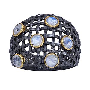 แฮนด์เมดเงินสเตอร์ลิง925โกเมนออกซิไดซ์สีขาวมูนสโตนพลอย Unisex ที่กำหนดเองทำแหวนแฟชั่นเครื่องประดับออกแบบคลาสสิก - Product Image 1