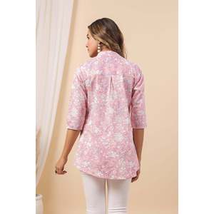 Ulfat Meherun Nisa <b>Women's</b> Chic Floral Knitted <b>Top</b> Stand Collar Slimming Fit Long Length Blush Pink <b>for</b> Spring and Autumn - Product Image 4