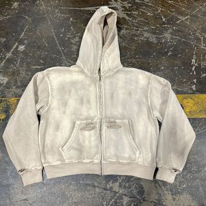 Nouveau Hoodie d'Hiver Streetwear Vintage en Coton, Effet Délavé au Soleil et Lavage Acide, en Molleton French Terry Uni, Coupe Boxy Zippée, Brodé - Product Image 5