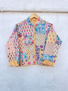 Blouson Bomber en Coton Patchwork Fait Main Indien, Vintage, Pêche, Nouveau Style, Réversible, Femme, Automne, Hiver, Été, Gonflé - Product Image 4