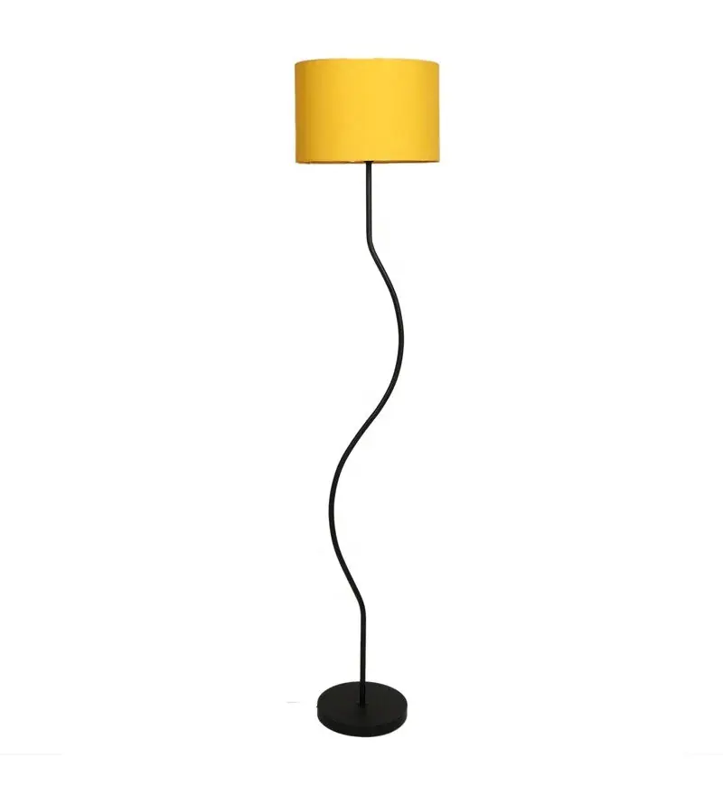Best Quality Modern Black Sleek Color Metal Lamp With Yellow Drum Shade .