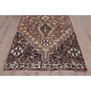 Vintage Turkish Large Rug 4.5x9.1 ft, <b>Brown</b> Abstract Rug <b>Wool</b> - Product Image 2