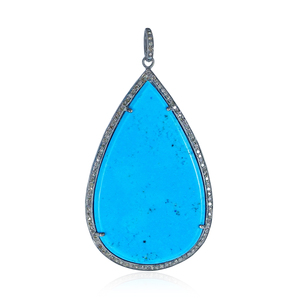 Juego de puntas de Gema turquesa, Baguette, Diamante de diseño en forma de pera, colgante de plata 925 oxidado - Product Image 1