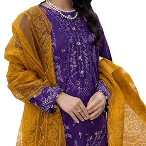 Muslim and Indian Pakistani Ethnic Ladies <b>Party</b> Wear Lawn Salwar Kameez 3 Piece Dress with Neck Embroidered - Product Image 1