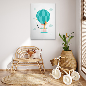 Hecho en Alemania-Cuadro de lienzo para decoración del hogar globo de aire caliente vivero jirafa-arte de pared blanco verde-arte de marco de Camilla - Product Image 3