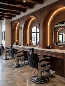 DECORS ALL - Juego de Muebles de Salón de Madera Contemporáneos, Espejos Arqueados, Múltiples Espacios de Almacenamiento para Barbería, Salón de Belleza, Comercial - Product Image 1