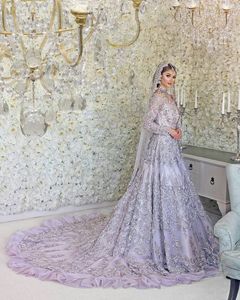 NUEVO VESTIDO LARGO AL PISO DE NOVIA CON VESTIDO TRAIL & DUPATTA CON CUENTAS DE CRISTAL EMBELLECIDAS, PIEDRA, TRABAJO DABKA PARA BODA = 2024 - Product Image 1